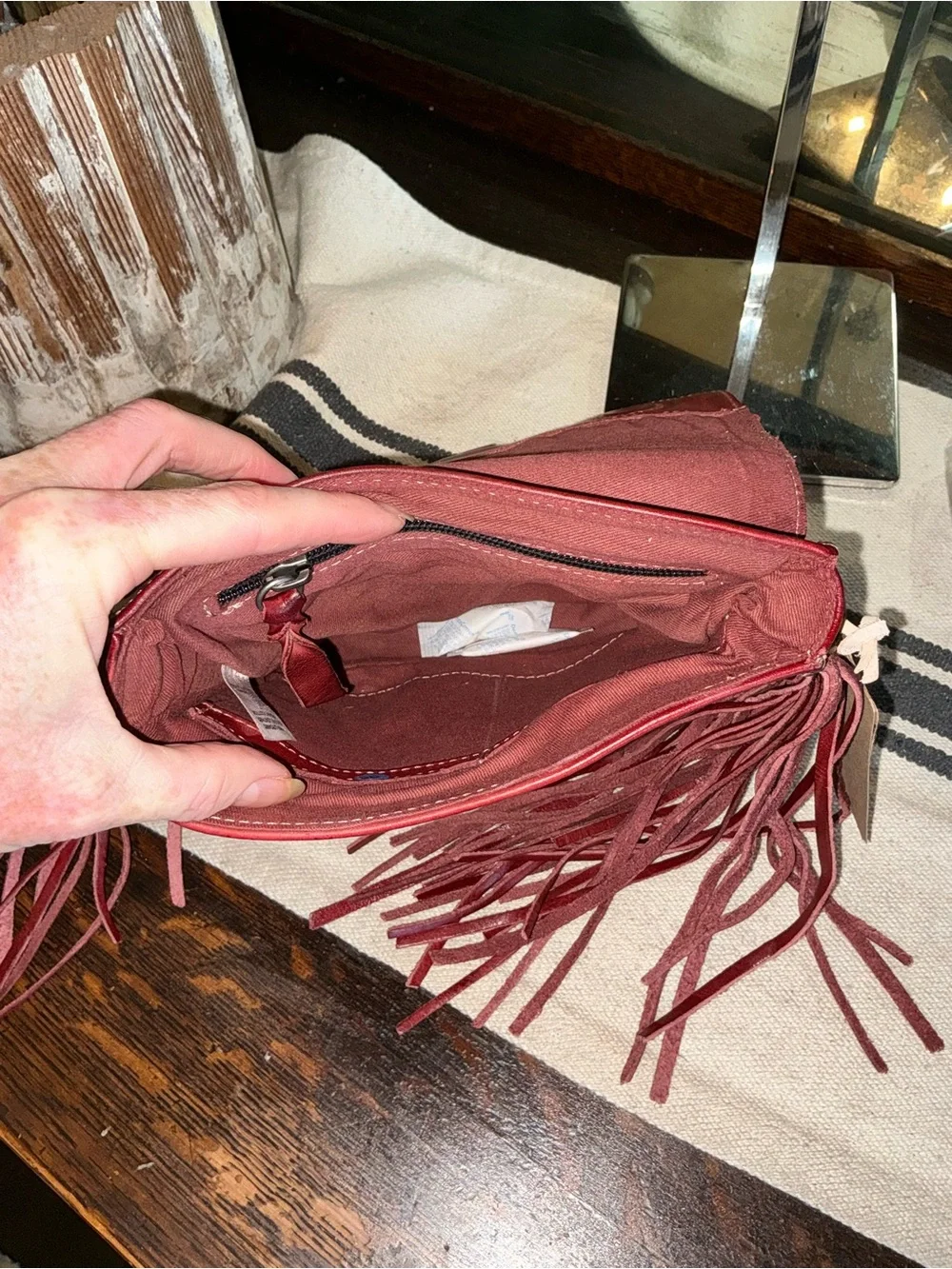 NWT Bed Stu Fringe Leather Hidden Crossbody Bag Handbag Cherry Lacquer MSRP $249 - Picture 10 of 14
